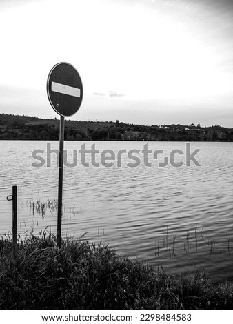 No entry sign on lakeside, Solitude concept