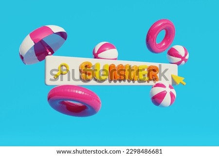 Creative 3d picture collage of website research website yellow pointer umbrella rubber circles shopping offer isolated on blue background