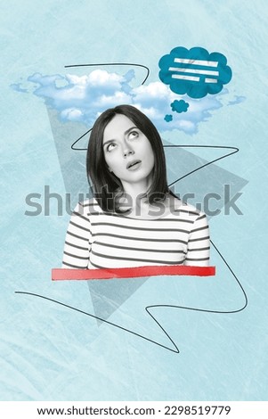 Photo cartoon comics sketch collage picture of funky frustrated lady forget important things isolated creative background