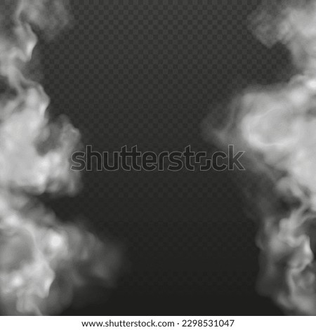 Realistic white smoke or fog frame. Clouds of dense steam on a transparent background.