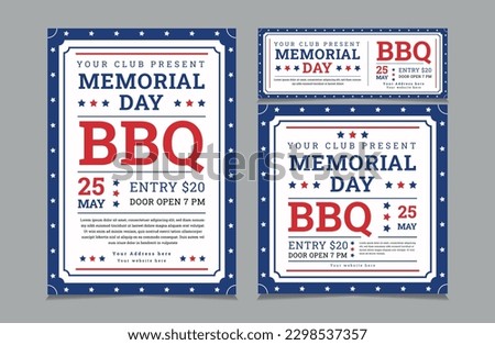 Set of BBQ Invitation for memorial day, memorial day barbeque invitation, flyer and social cover vector illustration eps 10

