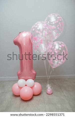 pink number one balloon isolated on white background