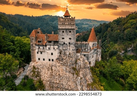 Bran Castle at sunset. The famous Dracula's castle in Transylvania, Romania Royalty-Free Stock Photo #2298554873