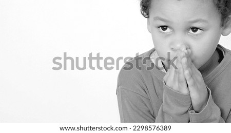 praying to God with hands together with white background with people stock photo	
