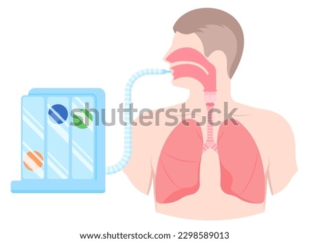 Difficulty breathing exercise Pulmonary lung function test or Total Capacity Bullous Asbestosis spirometry Volumetric body Chest pain Coughing dyspnea Wheezing measure treat cardiopulmonary diagnostic Royalty-Free Stock Photo #2298589013