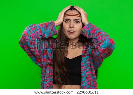 Young woman feeling hopelessness loneliness, nervous breakdown, loses becoming surprised by lottery results, bad fortune, loss unlucky news. Girl isolated on studio chroma key background, green screen