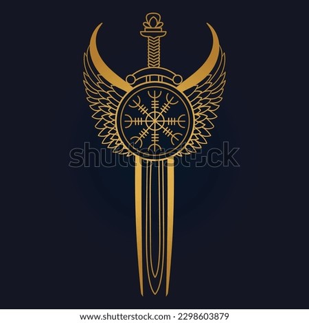 golden Aegishjalmur viking helm of awe runes vector Royalty-Free Stock Photo #2298603879