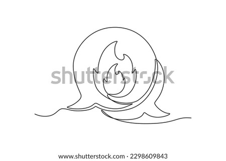 Continuous one line drawing balloon chat with fire emergency. SOS concept. Single line draw design vector graphic illustration.
