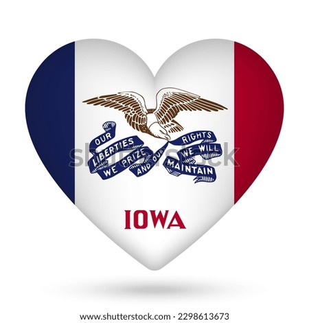 Iowa flag in heart shape. Vector illustration.