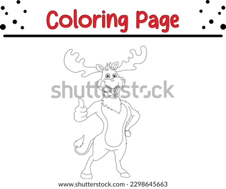 moose thumbs up coloring page. Black and white vector illustration for coloring book