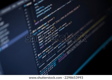 Software source code. Program code. Code on a computer screen. The developer is working on program codes in the office. Photo with source code. Royalty-Free Stock Photo #2298653993