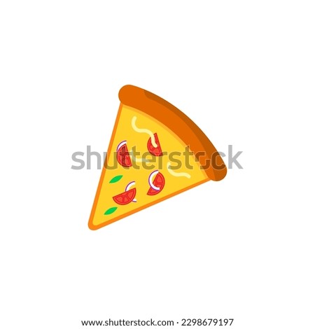 Pizza slice icon vector. Pizza slice with melted cheese. Slice of pepperoni pizza. Vector clip art illustration with simple gradients. Cartoon sticker in comic style with contour.