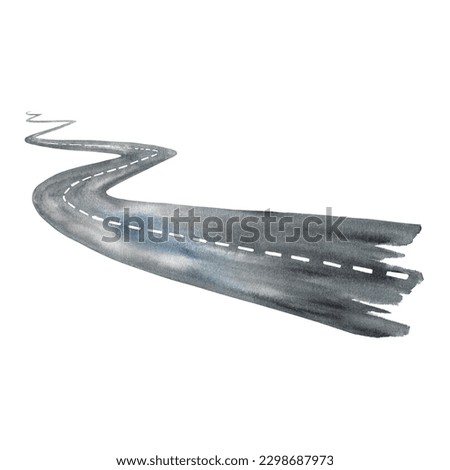 Asphalt road. Isolated on white background. Watercolor hand drawn illustration. Designed for flyers, banners and postcards. For invitations, posters and labels. for stickers and prints.