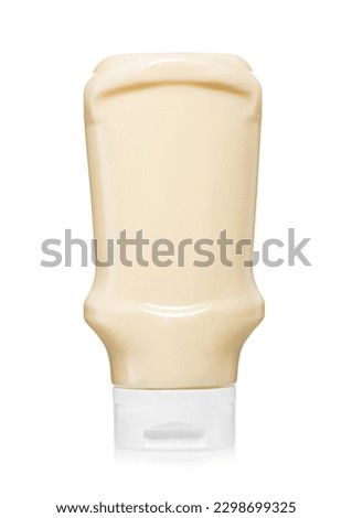 Classic light organic mayonnaise in plastic bottle on white. Royalty-Free Stock Photo #2298699325