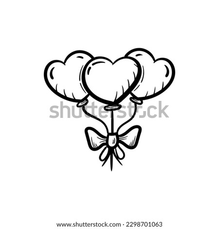 Balloons wedding heart love shape decoration ornament icon. Hand drawn line sketch doodle vector illustration