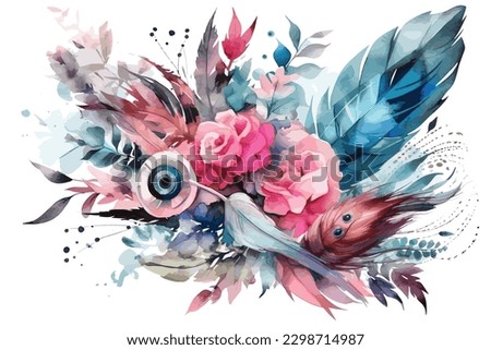 watercolor painding colorful splashes on white floral background