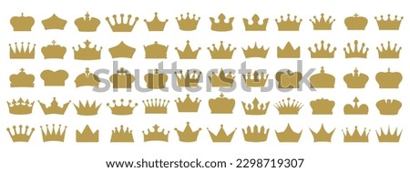 Set of golden crown icons. Royals crown symbol. Golden crown silhouette set. Crown golden symbol collection. vector illustration	
