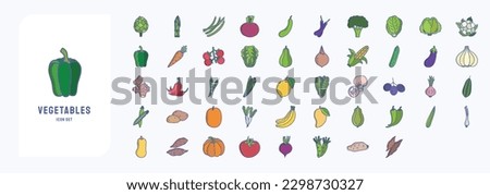 Collection of icons related to Vegetables, including icons like Artichoke, Asparagus, Beans, Beetroot and more Royalty-Free Stock Photo #2298730327