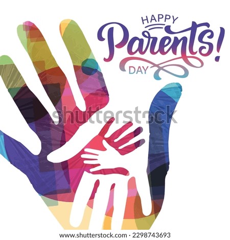 Happy parents day. Silhouette of colorful family hands in watercolor splash style. Vector illustration for a global day of parents Royalty-Free Stock Photo #2298743693