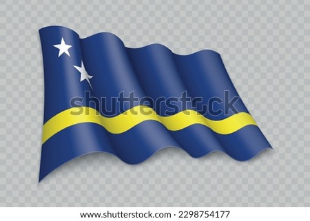 3D Realistic waving Flag of Curacao on transparent background