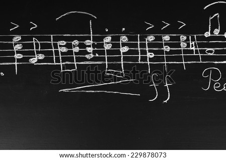 Musical notes on a blackboard Royalty-Free Stock Photo #229878073