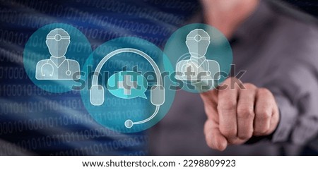 Man touching an online medical support concept on a touch screen with his finger