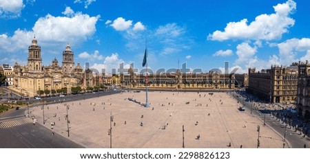 Zocalo Constitution Square in Mexico city, landmark Metropolitan Cathedral and National Palace. Royalty-Free Stock Photo #2298826123