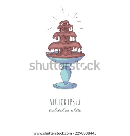 Hand Drawn multicolor chocolate fountain in cartoon style isolated on white background