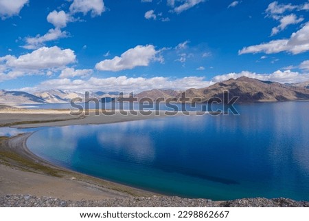 Pangong Tso the high grassland brackish lake,China-Indian border , Ladakh region, India.