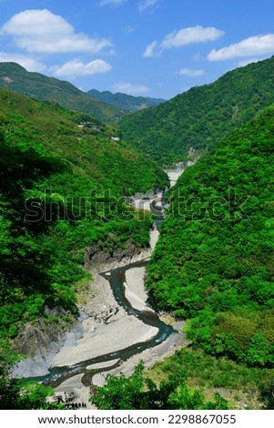 Mountain forest landscape and a winding stream