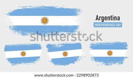 Textured collection national flag of Argentina on painted brush stroke effect with white background