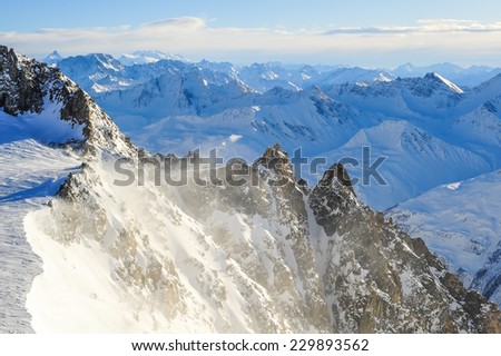 Mountain landscape shoot from the panoramic terrace of mont blanc cableway italian side.