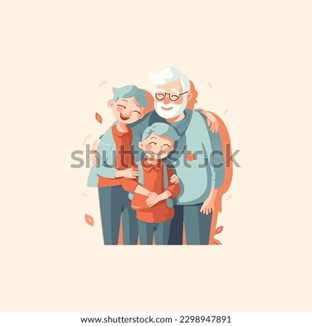 illustration of grand grandson hugging his grandparents. Grandparents' Day . modern flat color  Royalty-Free Stock Photo #2298947891