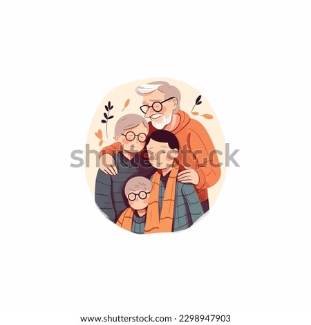 illustration of grand grandson hugging his grandparents. Grandparents' Day . modern flat color  Royalty-Free Stock Photo #2298947903