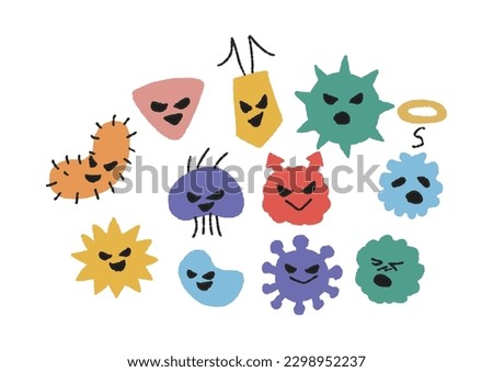 Illustrations of cute yellow germs and viruses with various expressions Royalty-Free Stock Photo #2298952237