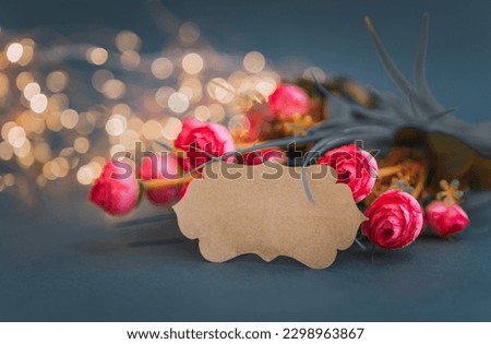 Empty tag with flowers on the background, Wedding birthday and valentines day invitation 
