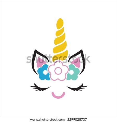 Happy unicorn vector, Head portrait horse sticker, Hand drawn style, cartoon, illustration, Birthday decoration theme illustration.