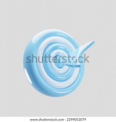 Target icon with arrow on 3d render. Blue target with cartoon style. 3d illustration