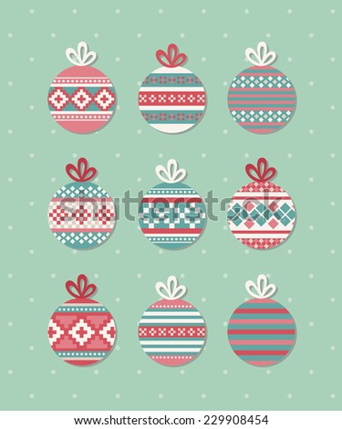 cute christmas balls set. vector illustration