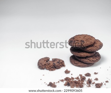 Closeup picture of Delicious chocolate chip cookies on the table, design for national cookie day, national chocolate chip day, world chocolate day, copy space.