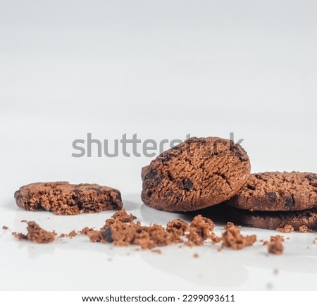 Closeup picture of Delicious chocolate chip cookies on the table, design for national cookie day, national chocolate chip day, world chocolate day, copy space.