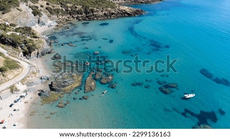 aerial view of the beach of masua di iglesias with its wonderful crystalline waters

 Royalty-Free Stock Photo #2299136163