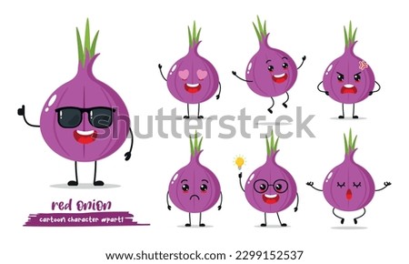 red onion cartoon with many expressions. vegetable different activity vector illustration flat design. Royalty-Free Stock Photo #2299152537