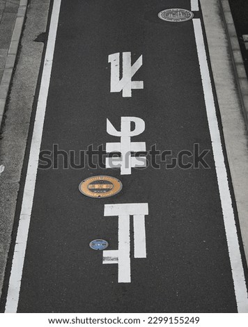 Stop sign displayed on the asphalt road surface of the Japan                               