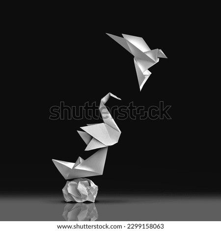 Pursuing Excellence and aspiring to greatness or climbing higher concept and advancing to new heights metaphor as origami paper sculptures as symbols of personal development or business training. Royalty-Free Stock Photo #2299158063
