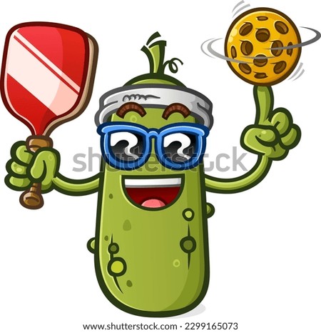pickleball cartoon mascot character wearing a sweat band and wearing sunglasses Royalty-Free Stock Photo #2299165073
