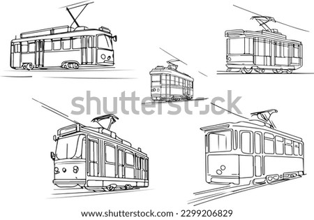 tram in the city line art vector  Royalty-Free Stock Photo #2299206829