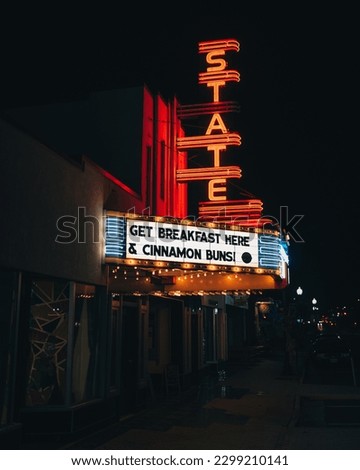 The State Theatre vintage sign at night, Culpeper, Virginia