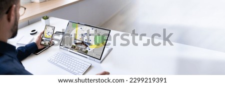 Online Real Estate Search On Computer. House Property Listing