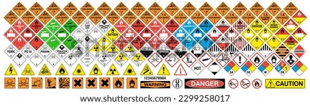 Hazard vector signs. All classes. All signs. Vector hazardous material signs collection. Hazmat vector isolated placards label. Royalty-Free Stock Photo #2299258017